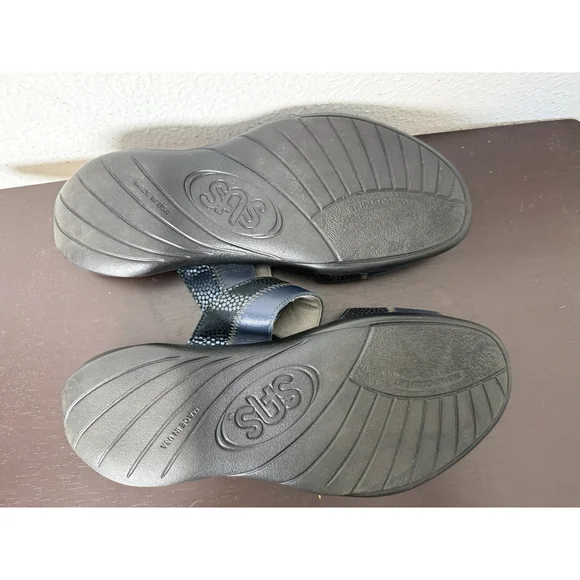 SAS Nudu Leather Slide Sandal Sz 11 Blue Metallic Summer Comfort Slip On $159 - Picture 6 of 9